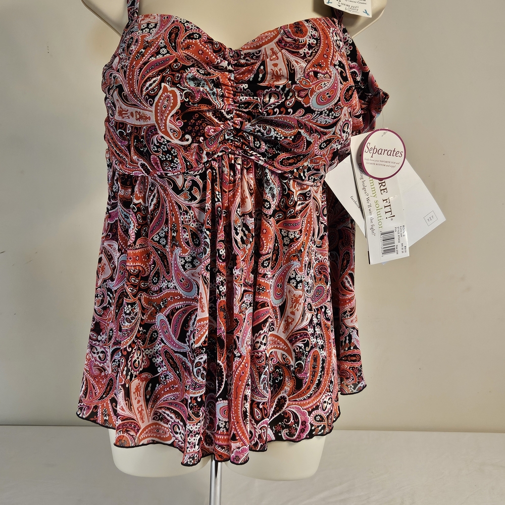 Women’s Paisley Ruched Tankini Top - Pink‎ Multi